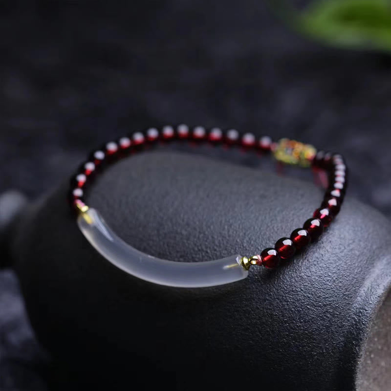 Wear FengShui Garnet Gray Agate Calm Cuff Half Bracelet Bangle