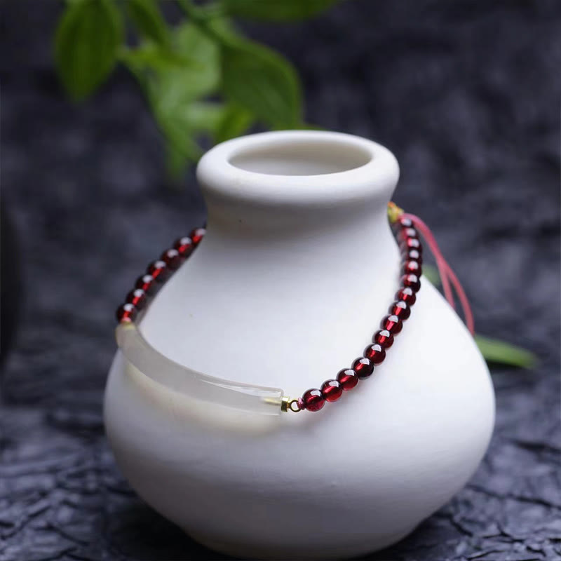 Wear FengShui Garnet Gray Agate Calm Cuff Half Bracelet Bangle