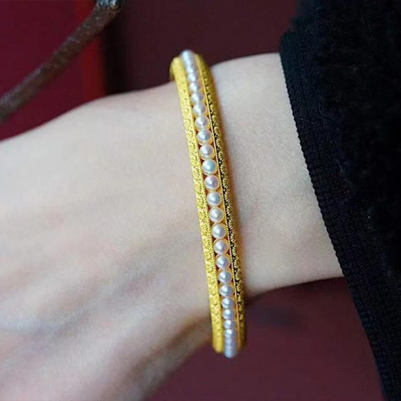 Wear FengShui Copper Pearl Healing Cuff Half Bracelet Bangle