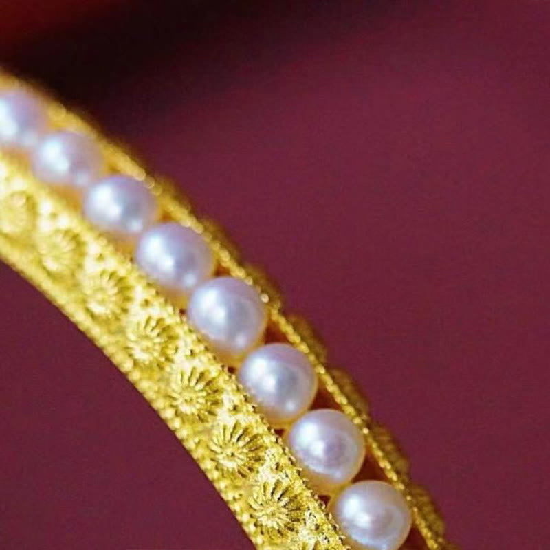 Wear FengShui Copper Pearl Healing Cuff Half Bracelet Bangle