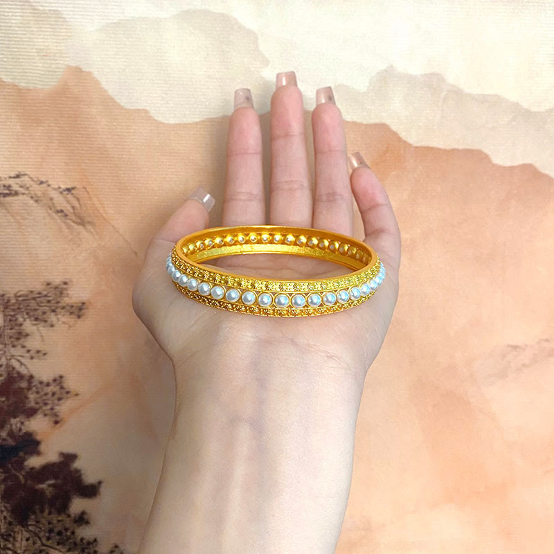 Wear FengShui Copper Pearl Healing Cuff Half Bracelet Bangle