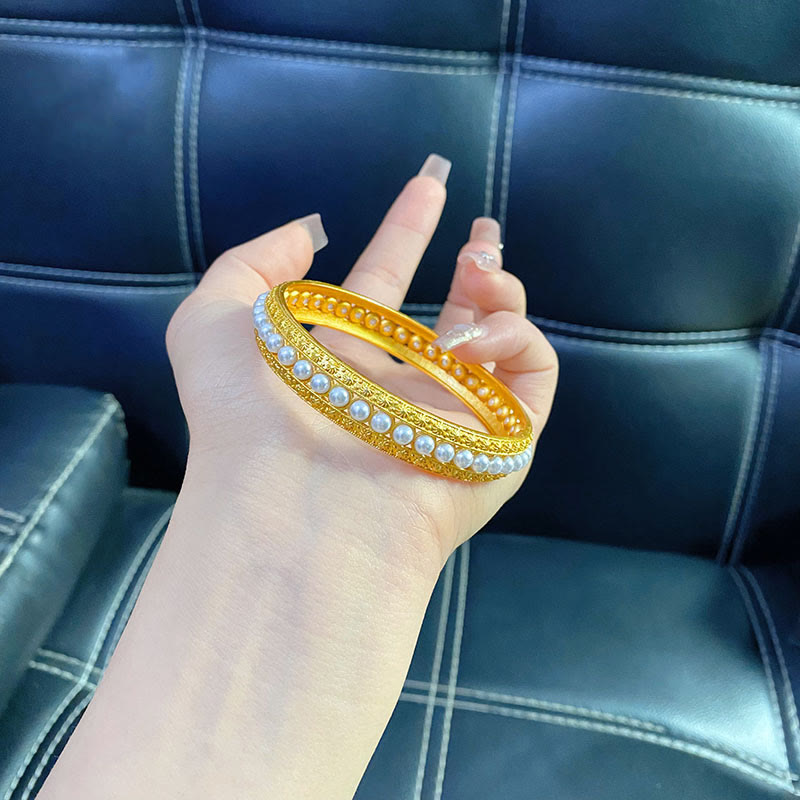 Wear FengShui Copper Pearl Healing Cuff Half Bracelet Bangle
