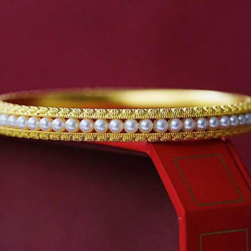 Wear FengShui Copper Pearl Healing Cuff Half Bracelet Bangle