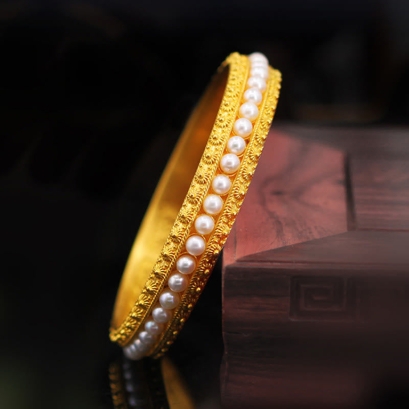 Wear FengShui Copper Pearl Healing Cuff Half Bracelet Bangle