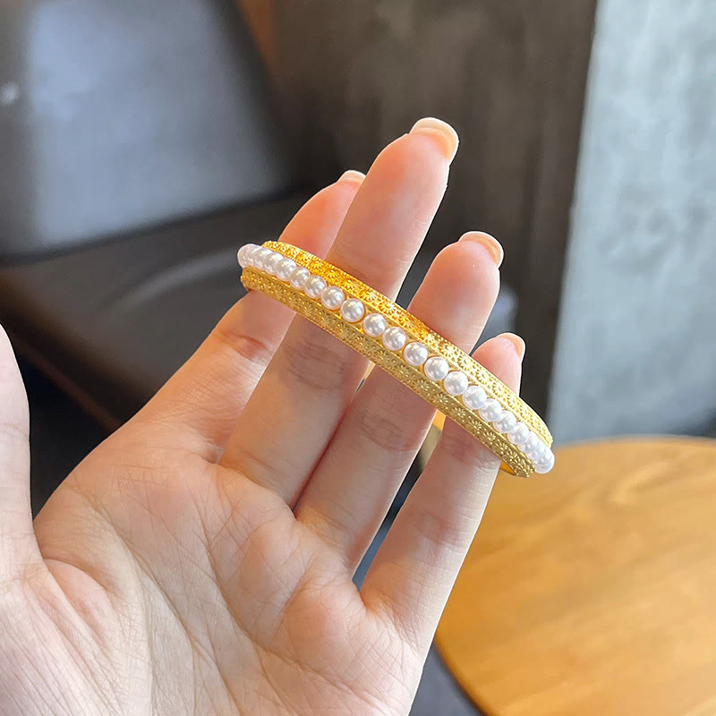 Wear FengShui Copper Pearl Healing Cuff Half Bracelet Bangle