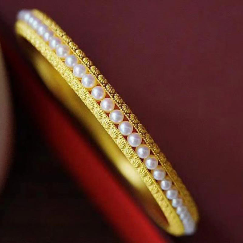 Wear FengShui Copper Pearl Healing Cuff Half Bracelet Bangle