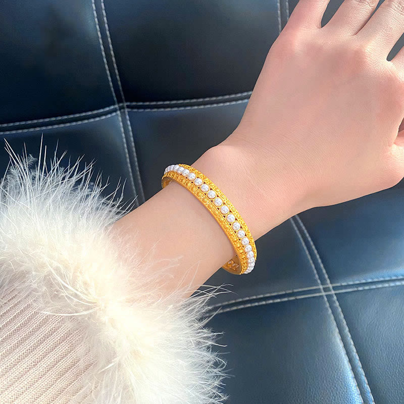 Wear FengShui Copper Pearl Healing Cuff Half Bracelet Bangle