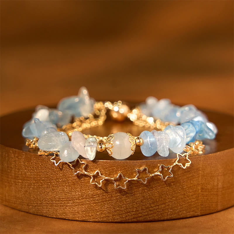 Wear FengShui Aquamarine Gravel Design Star Healing Magnetic Buckle Bracelet