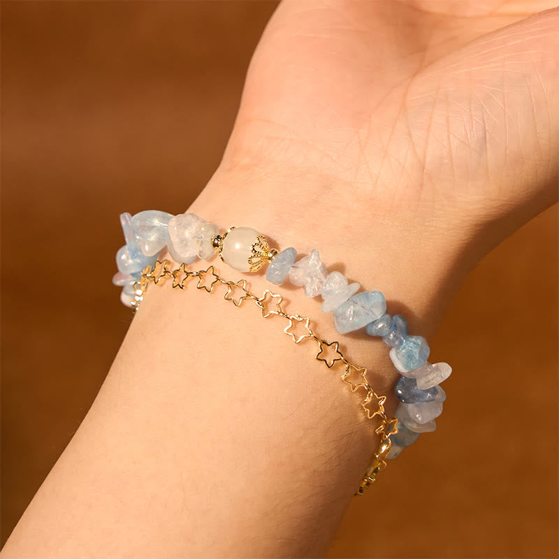 Wear FengShui Aquamarine Gravel Design Star Healing Magnetic Buckle Bracelet