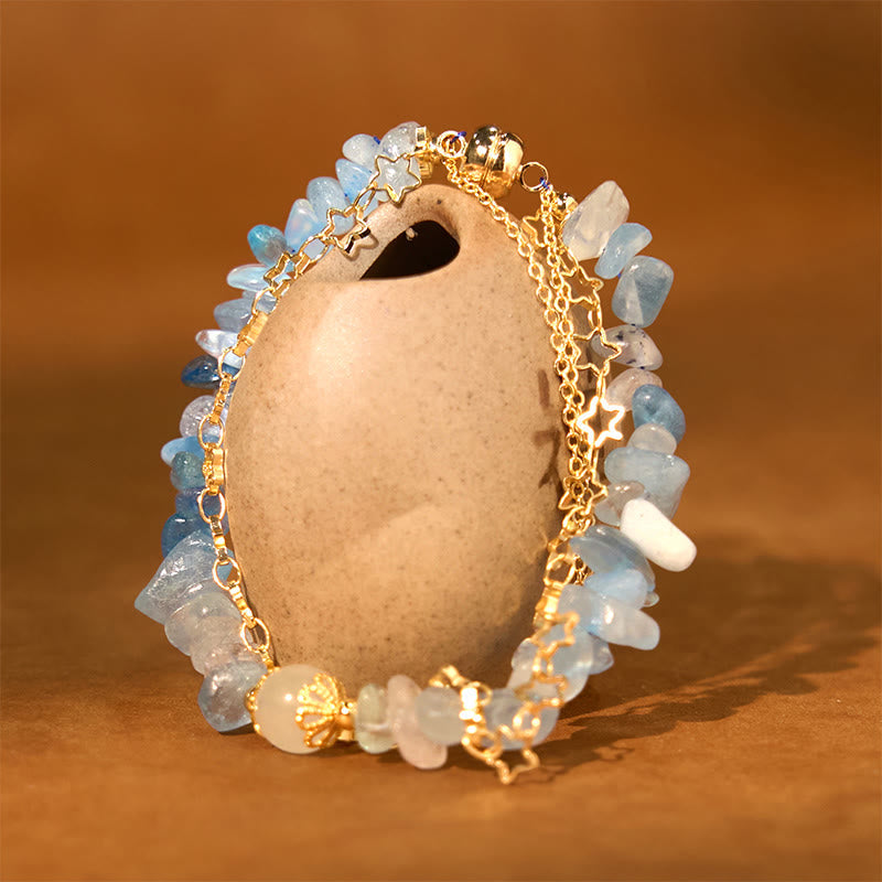 Wear FengShui Aquamarine Gravel Design Star Healing Magnetic Buckle Bracelet