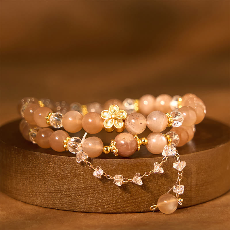 Wear FengShui Sun Stone Crystal Peach Blossom Wealth Double Wrap Bracelet