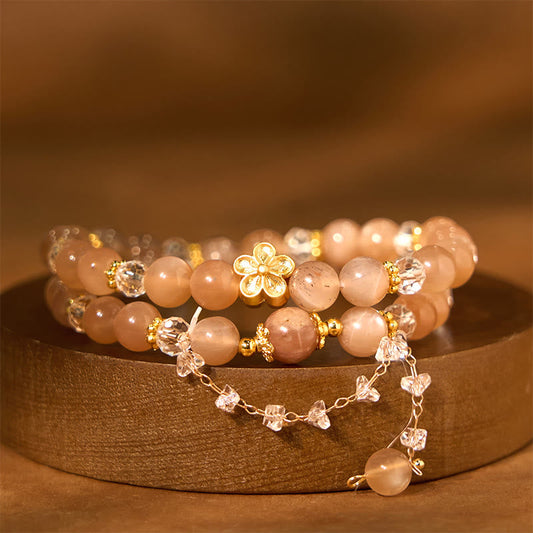 Wear FengShui Sun Stone Crystal Peach Blossom Wealth Double Wrap Bracelet