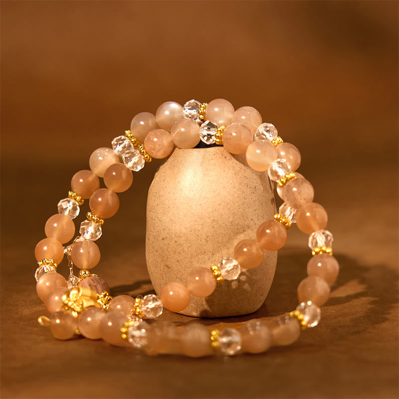 Wear FengShui Sun Stone Crystal Peach Blossom Wealth Double Wrap Bracelet