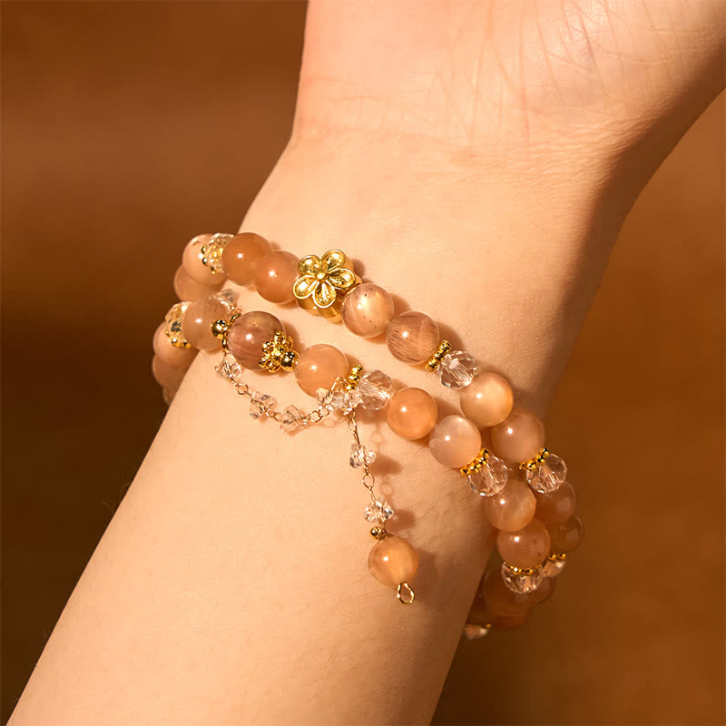 Wear FengShui Sun Stone Crystal Peach Blossom Wealth Double Wrap Bracelet