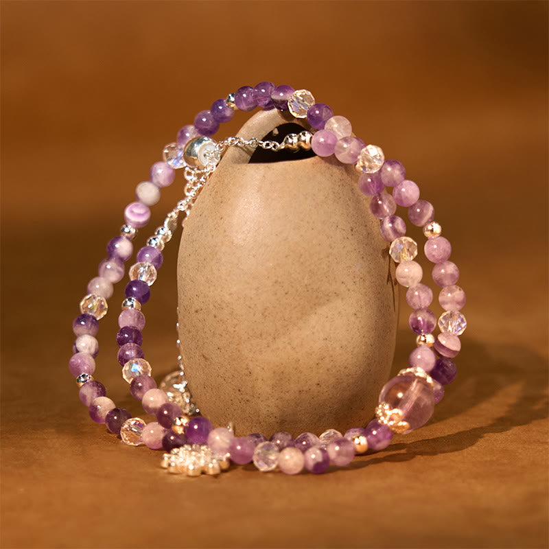 Wear FengShui Amethyst Crystal Sunflower Spiritual Awareness Double Wrap Bracelet