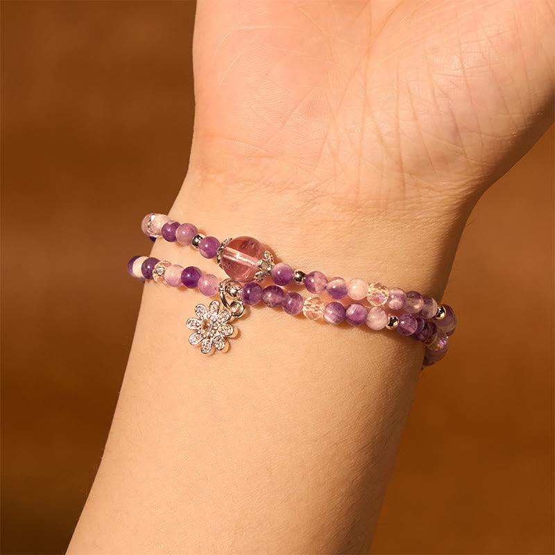 Wear FengShui Amethyst Crystal Sunflower Spiritual Awareness Double Wrap Bracelet