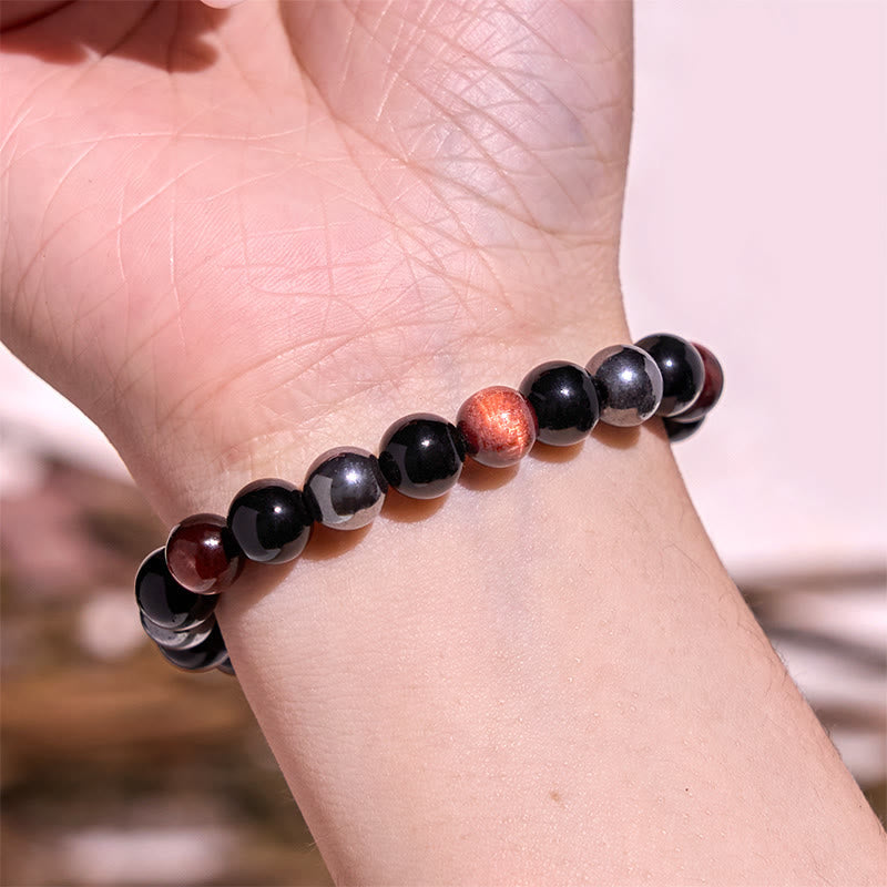 Wear FengShui Natural Tiger's Eye Obsidian Hematite Positive Powerful Bracelet