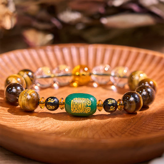 Wear FengShui Chinese Zodiac Tiger Eye White Crystal Courage Bracelet