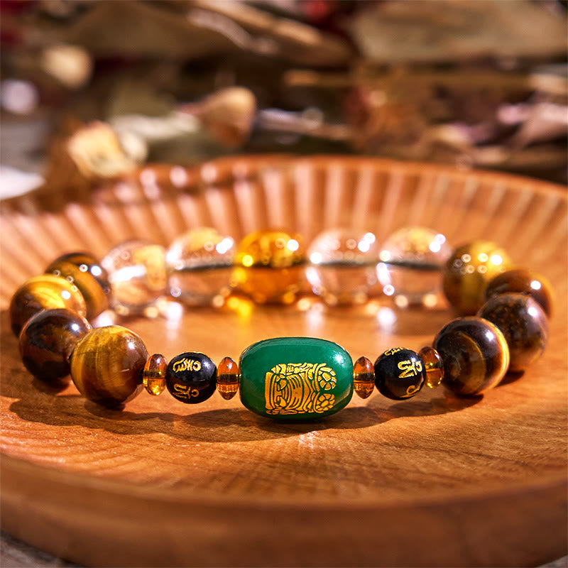 Wear FengShui Chinese Zodiac Tiger Eye White Crystal Courage Bracelet