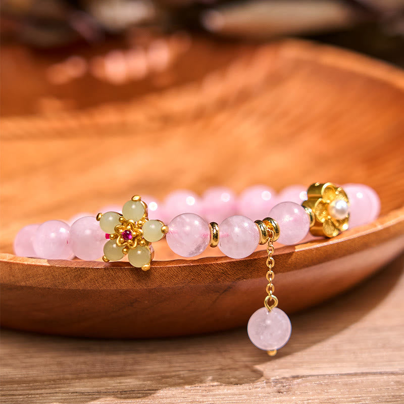 Wear FengShui Pink Crystal Citrine Flower Warmth Bracelet
