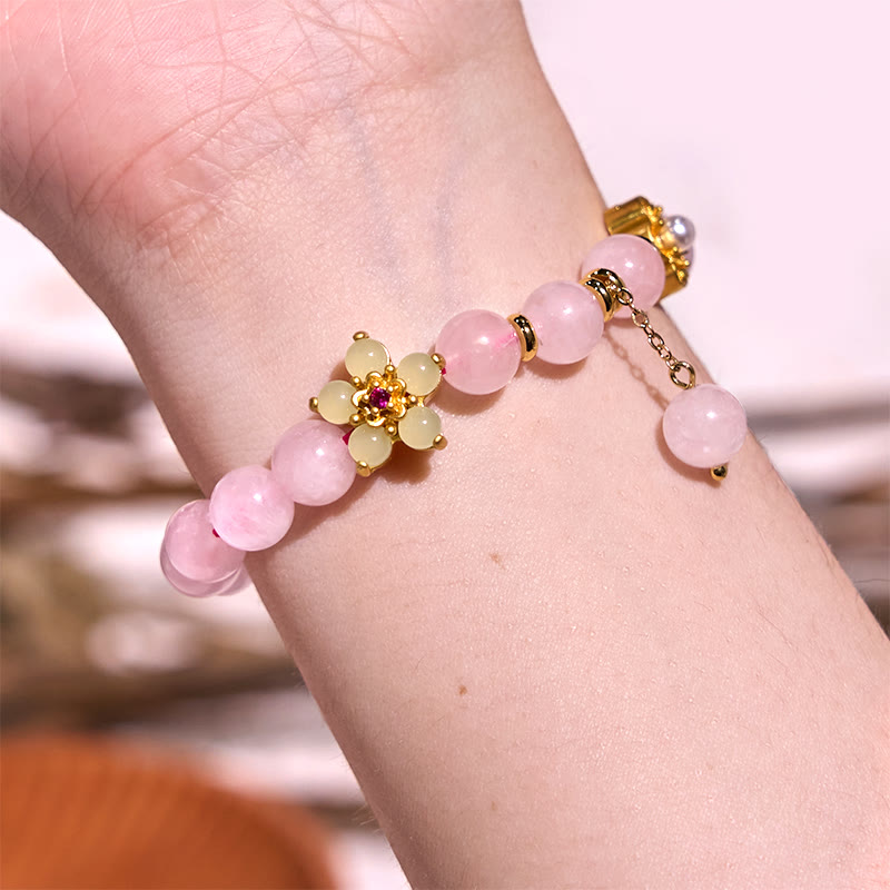 Wear FengShui Pink Crystal Citrine Flower Warmth Bracelet