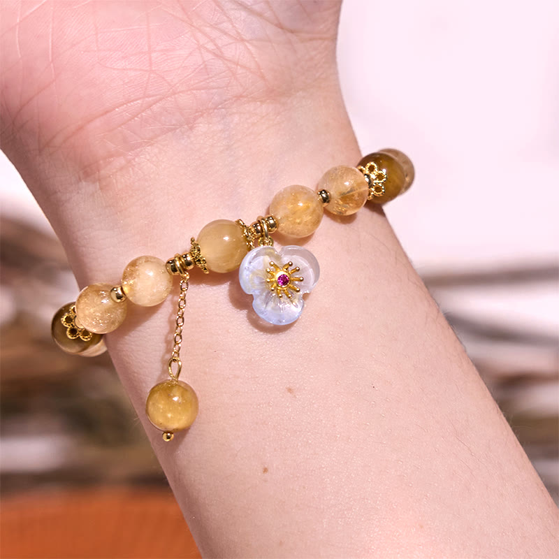 Wear FengShui Citrine Tiger Eye Flower Charm Generosity Bracelet