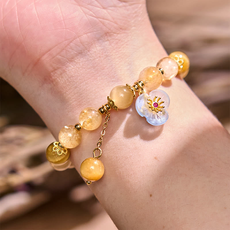 Wear FengShui Citrine Tiger Eye Flower Charm Generosity Bracelet