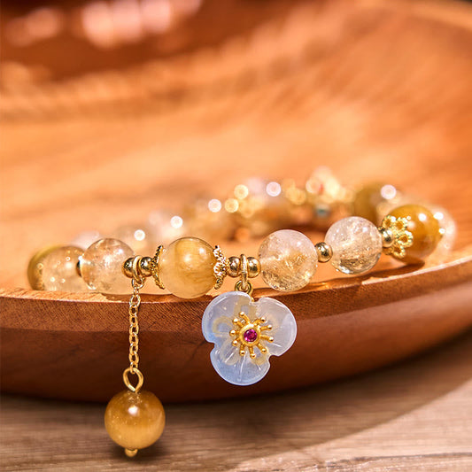 Wear FengShui Citrine Tiger Eye Flower Charm Generosity Bracelet