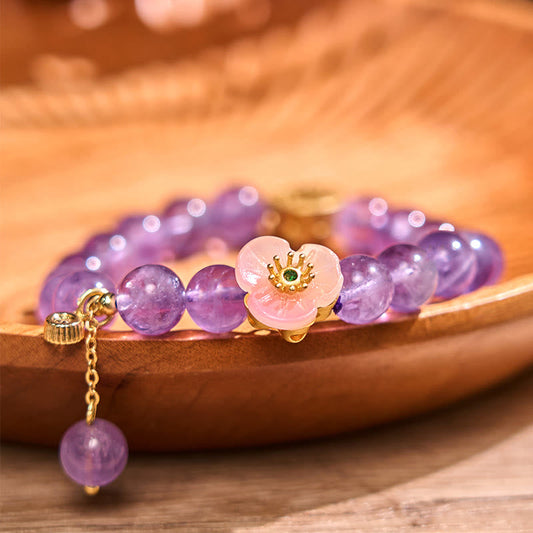 Wear FengShui Amethyst Peach Blossom Fortune Meditation Bracelet