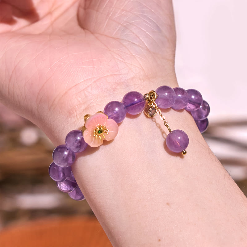 Wear FengShui Amethyst Peach Blossom Fortune Meditation Bracelet