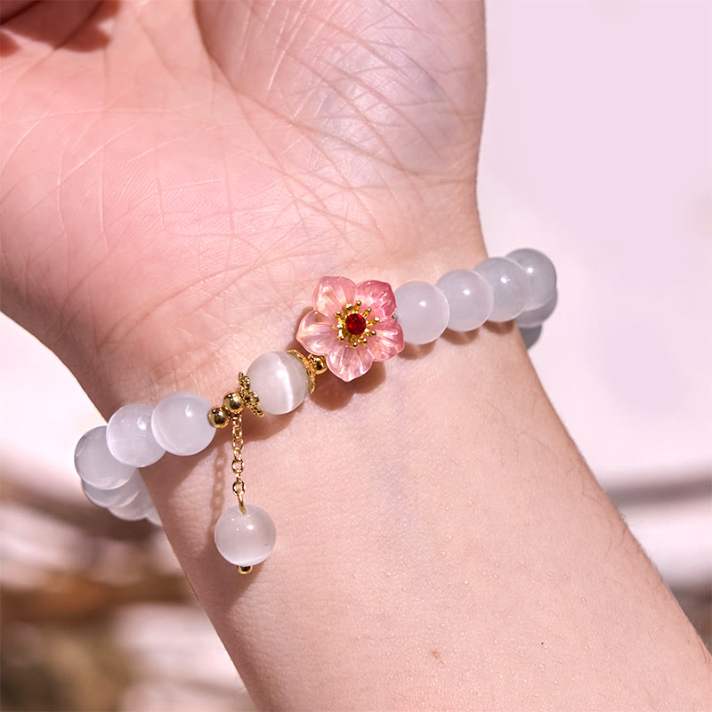 Wear FengShui Chrysoberyl Cat's Eye Pink Flowers Support Bracelet