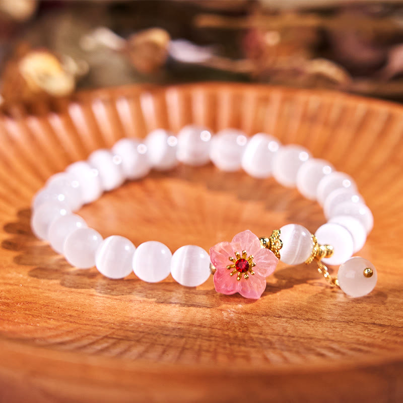 Wear FengShui Chrysoberyl Cat's Eye Pink Flowers Support Bracelet