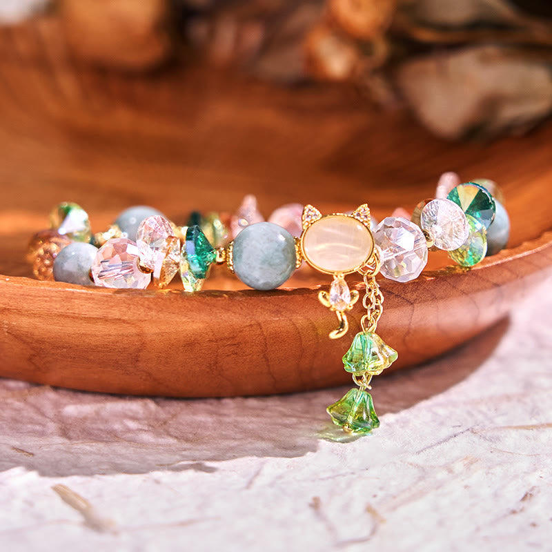 Wear FengShui Amethyst Green Crystal Red Crystal Cat Balance Bracelet