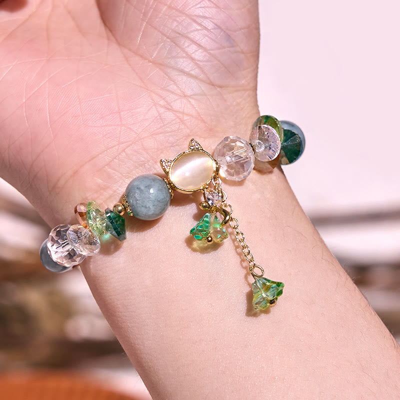 Wear FengShui Amethyst Green Crystal Red Crystal Cat Balance Bracelet