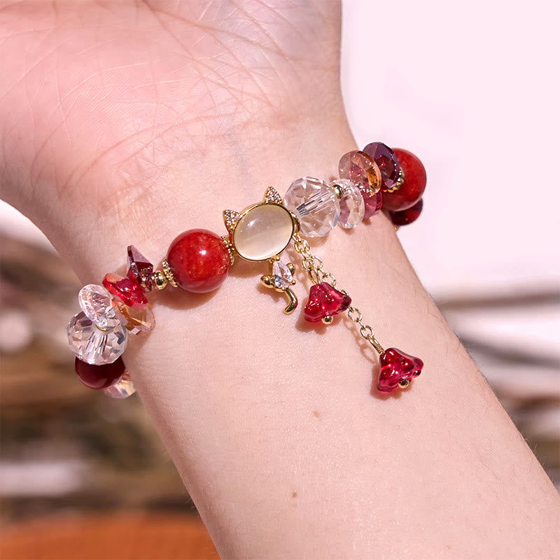 Wear FengShui Amethyst Green Crystal Red Crystal Cat Balance Bracelet