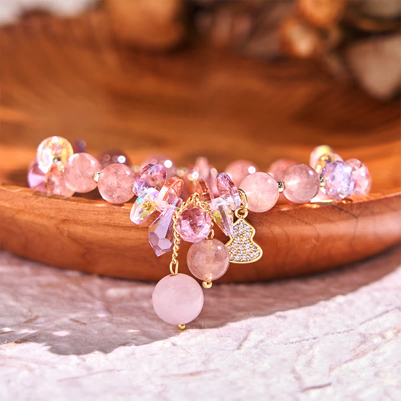 Wear FengShui Strawberry Quartz Crystal Gourd Positive Bracelet
