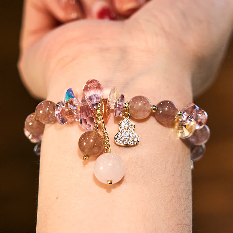 Wear FengShui Strawberry Quartz Crystal Gourd Positive Bracelet