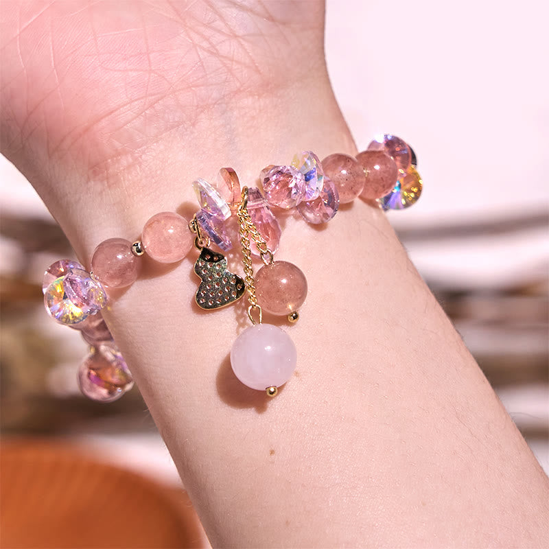 Wear FengShui Strawberry Quartz Crystal Gourd Positive Bracelet