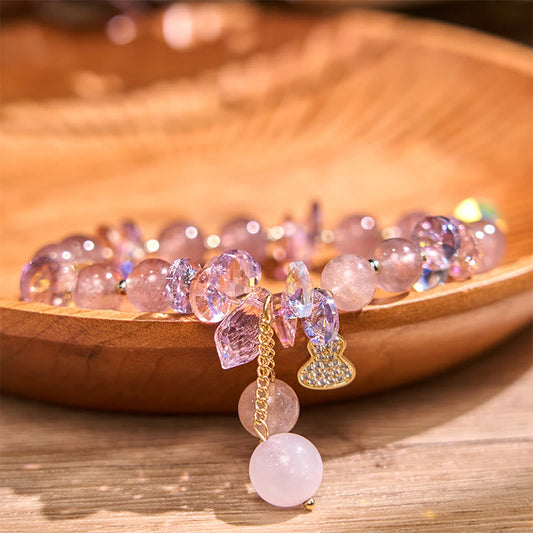 Wear FengShui Strawberry Quartz Crystal Gourd Positive Bracelet
