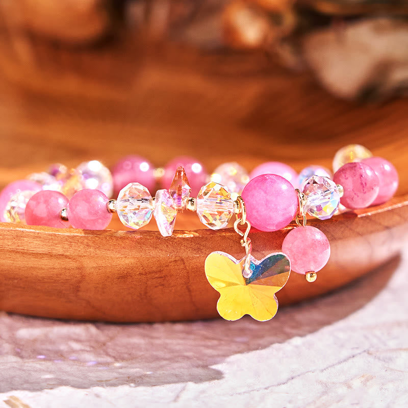 Wear FengShui Strawberry Quartz White Crystal Pink Crystal Butterfly Love Bracelet