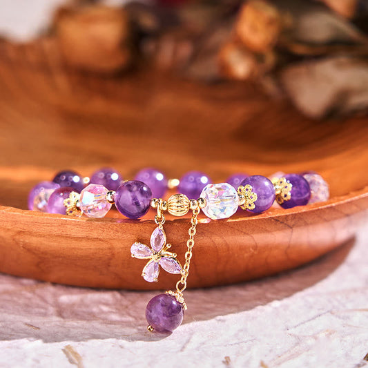 Wear FengShui Natural Amethyst Crystal Spiritual Butterfly Charm Bracelet