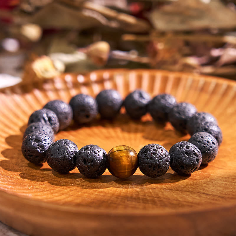 Wear FengShui Lava Rock Tiger Eye Stone Peace Healing Bracelet