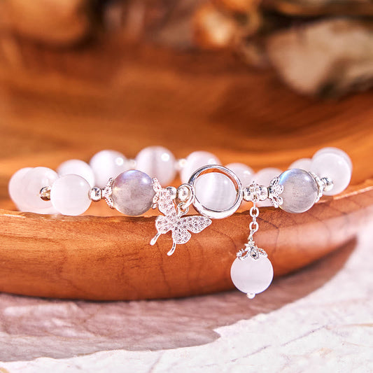 Wear FengShui Cat's Eye Moonstone Butterfly Star Charm Support Bracelet