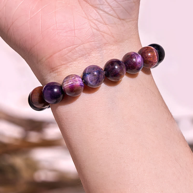 Wear FengShui Natural Purple Tiger Eye Protection Strength Bracelet
