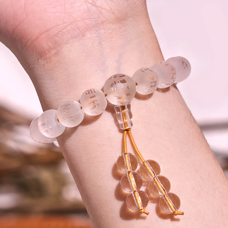 Wear FengShui Tibet White Crystal Black Onyx Om Mani Padme Hum Meditation Bracelet
