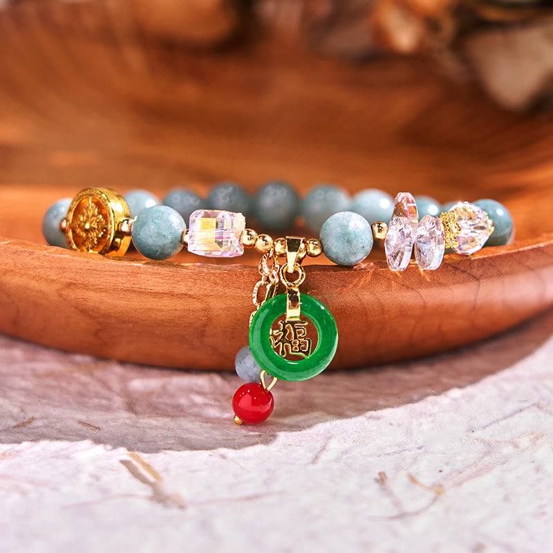 Wear FengShui Strawberry Quartz Jade Fu Character Charm Healing Bracelet