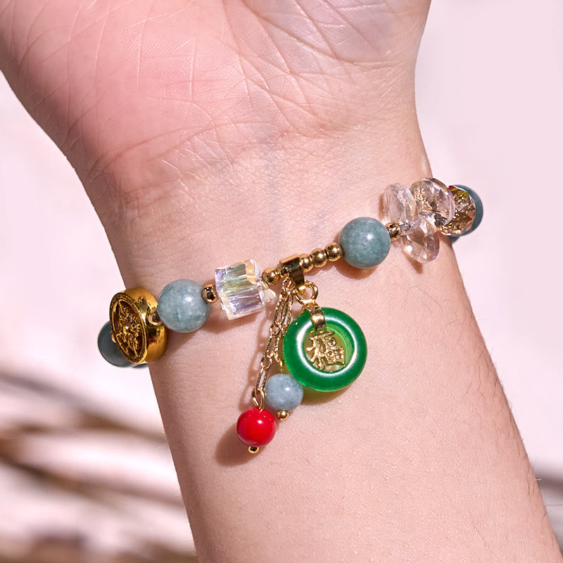 Wear FengShui Strawberry Quartz Jade Fu Character Charm Healing Bracelet