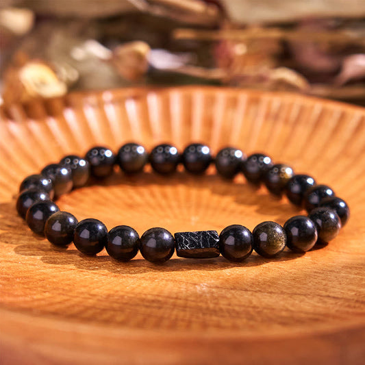 Wear FengShui Gold Sheen Obsidian Black Tourmaline Wealth Bracelet