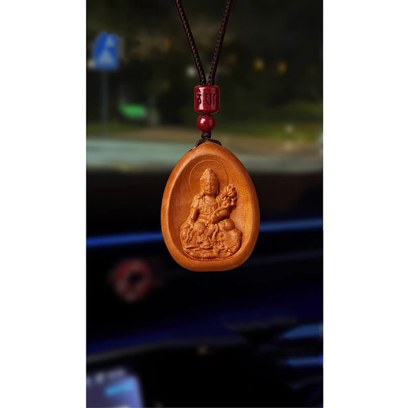 Wear FengShui Peach Wood Cinnabar Om Mani Padme Hum Chinese Zodiac Black String Necklace Pendants