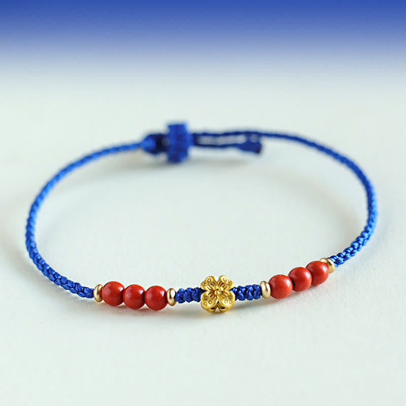 Wear FengShui Klein Blue String South Red Agate Garnet Copper Flower Power Bracelet